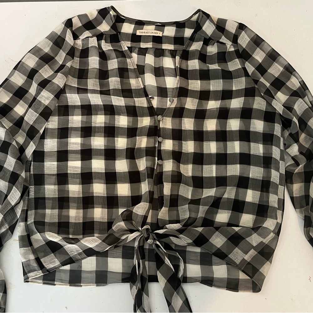 Sheer Black and White Checkered Blouse